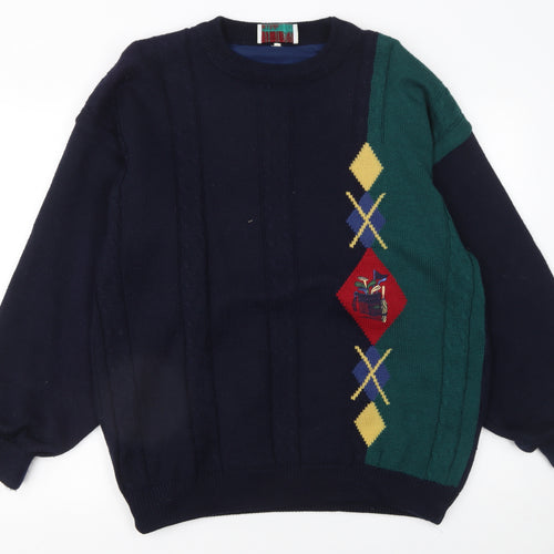 Serious Golf Men's Blue Wool Argyle Pullover Jumper Size L