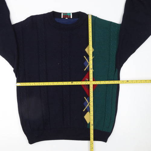 Serious Golf Men's Blue Wool Argyle Pullover Jumper Size L