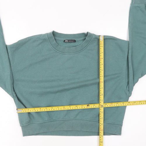 Zara Women Green Crew Neck Cropped Sweatshirt Size 12