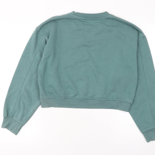 Zara Women Green Crew Neck Cropped Sweatshirt Size 12