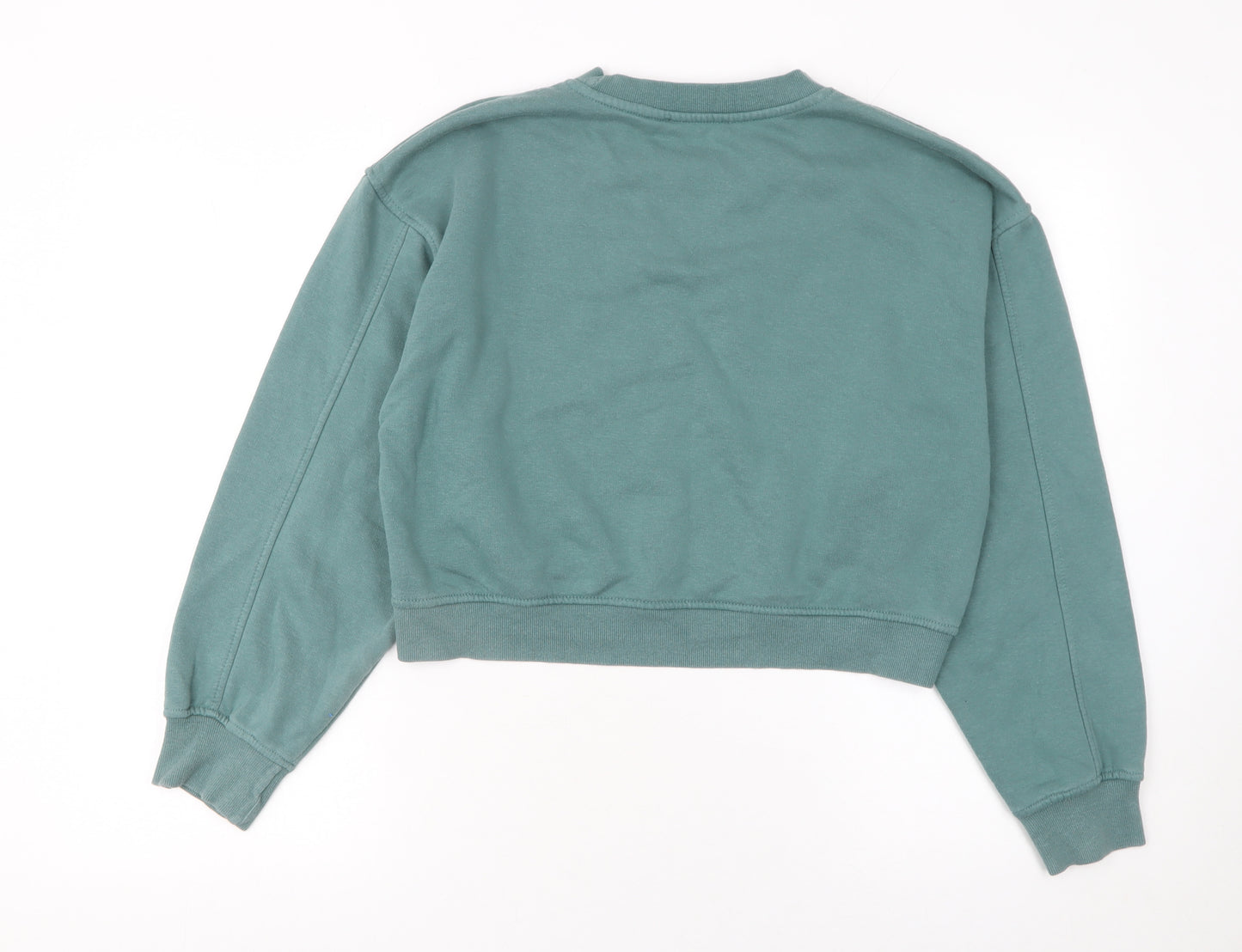 Zara Women Green Crew Neck Cropped Sweatshirt Size 12