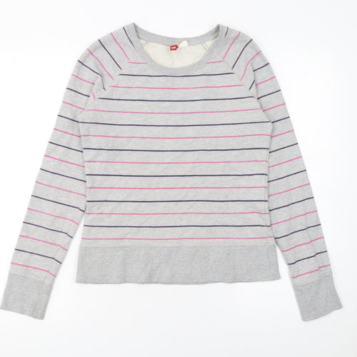 H&M Women Grey Striped Pullover Sweatshirt Size 10 Cotton Blend