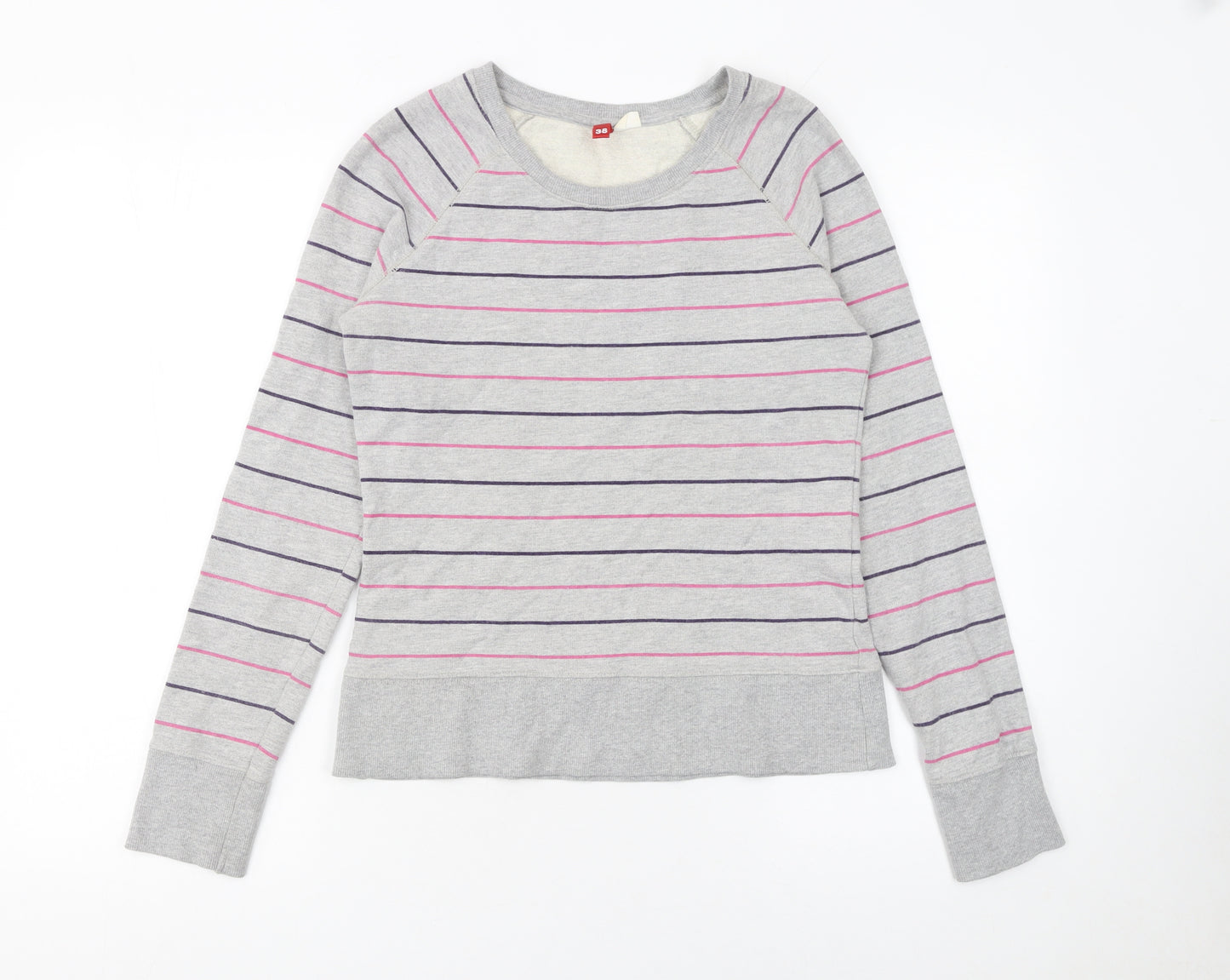 H&M Women Grey Striped Pullover Sweatshirt Size 10 Cotton Blend