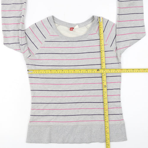 H&M Women Grey Striped Pullover Sweatshirt Size 10 Cotton Blend
