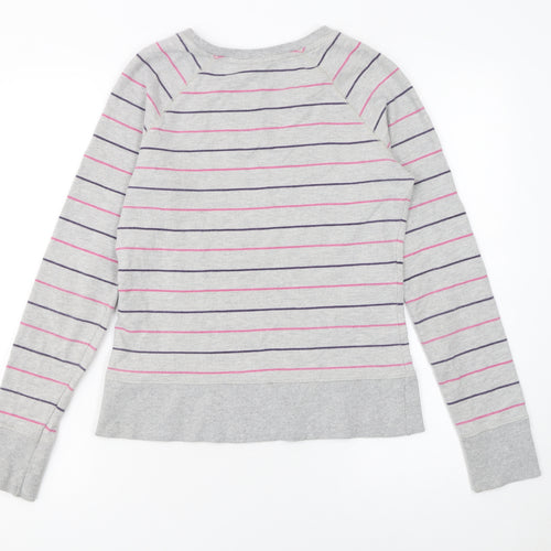 H&M Women Grey Striped Pullover Sweatshirt Size 10 Cotton Blend