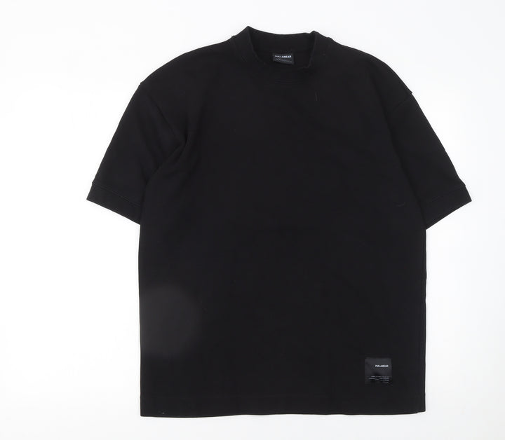 PULL&BEAR Men's Black Relaxed Fit Short Sleeve Cotton T-Shirt Size S