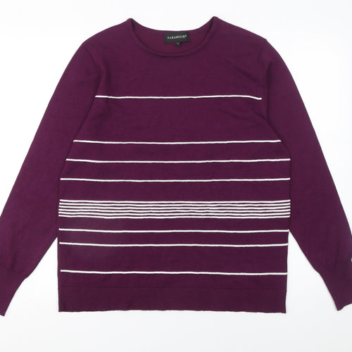 Paramour Women's Purple Striped Knit Crew Neck Jumper Size L