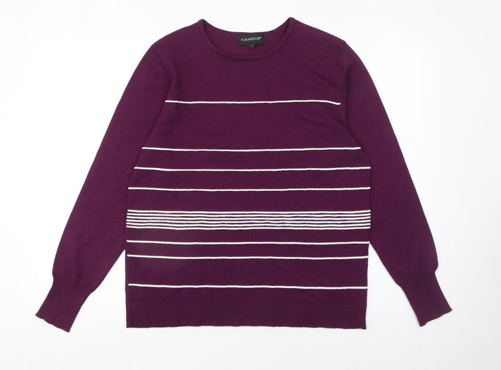Paramour Women's Purple Striped Knit Crew Neck Jumper Size L