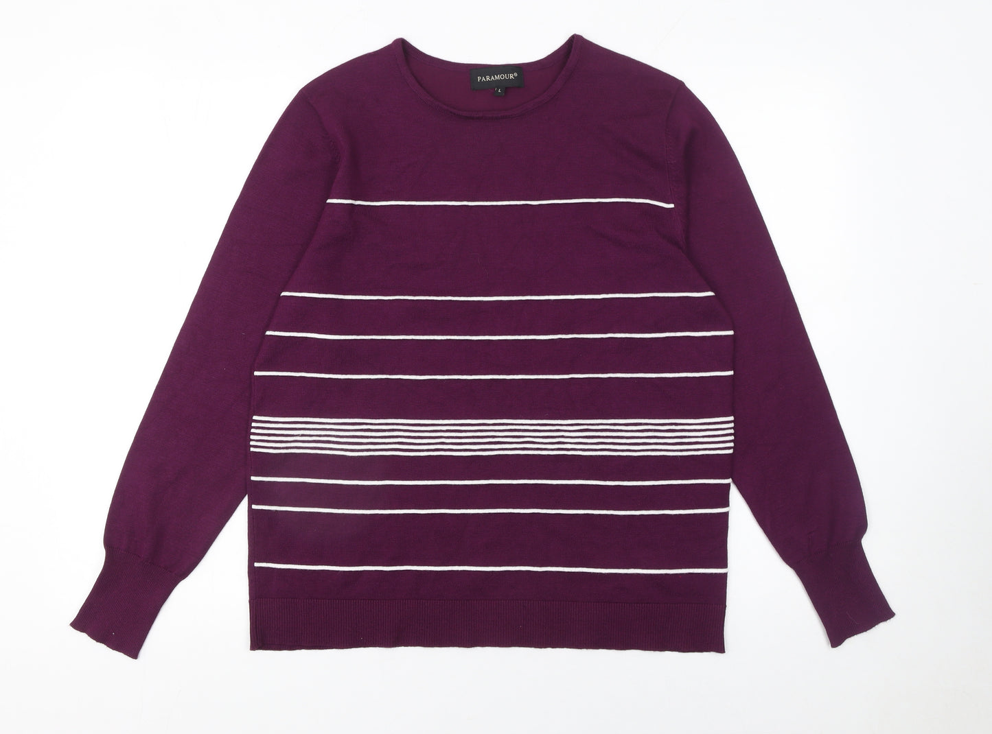 Paramour Women's Purple Striped Knit Crew Neck Jumper Size L