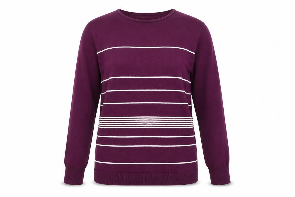Front view of Paramour Women's Purple Striped Knit Crew Neck Jumper, size L