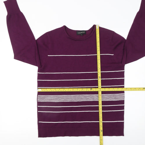 Paramour Women's Purple Striped Knit Crew Neck Jumper Size L