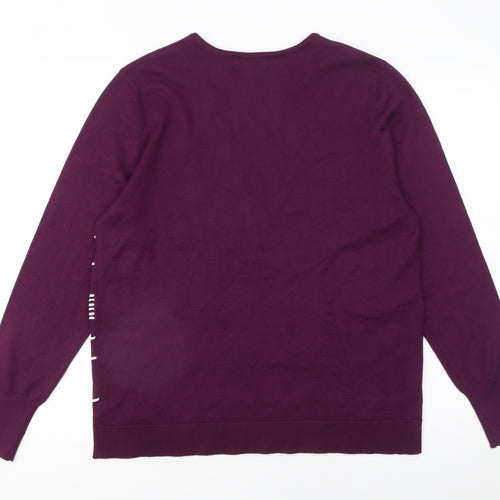 Paramour Women's Purple Striped Knit Crew Neck Jumper Size L