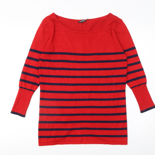 Casamia Womens Red Striped Boat Neck 3/4 Sleeve Pullover Jumper Size 12