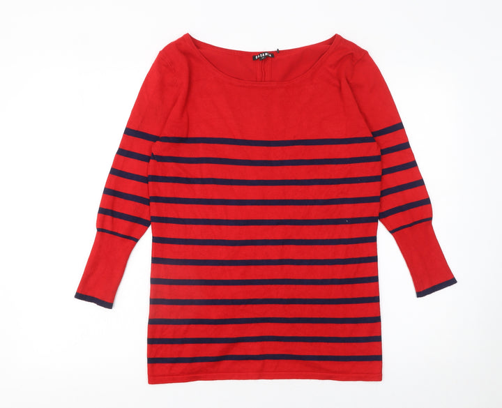 Casamia Womens Red Striped Boat Neck 3/4 Sleeve Pullover Jumper Size 12