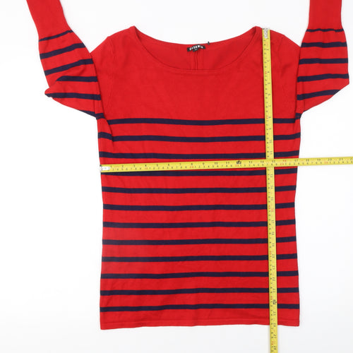 Casamia Womens Red Striped Boat Neck 3/4 Sleeve Pullover Jumper Size 12