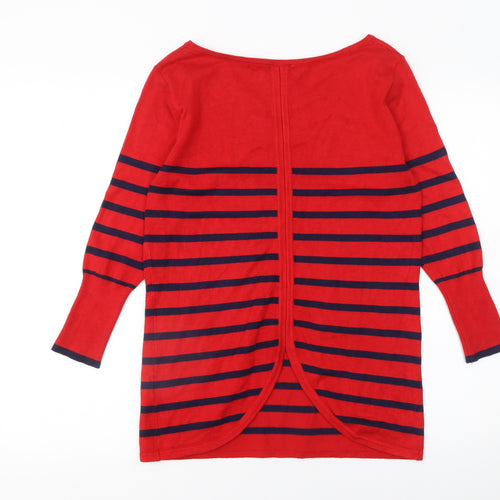 Casamia Womens Red Striped Boat Neck 3/4 Sleeve Pullover Jumper Size 12
