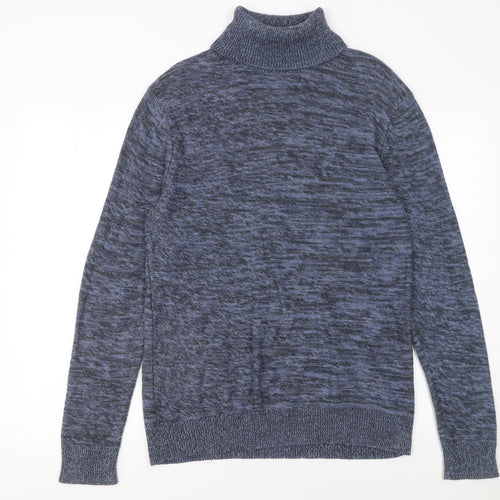 Rorie Whelan Womens Blue Roll Neck Cotton Knit Jumper Size M