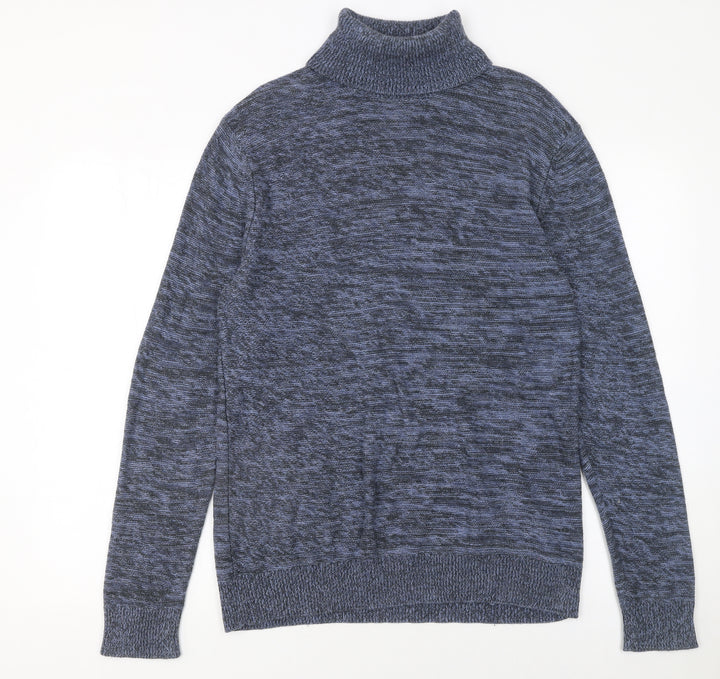 Rorie Whelan Womens Blue Roll Neck Cotton Knit Jumper Size M