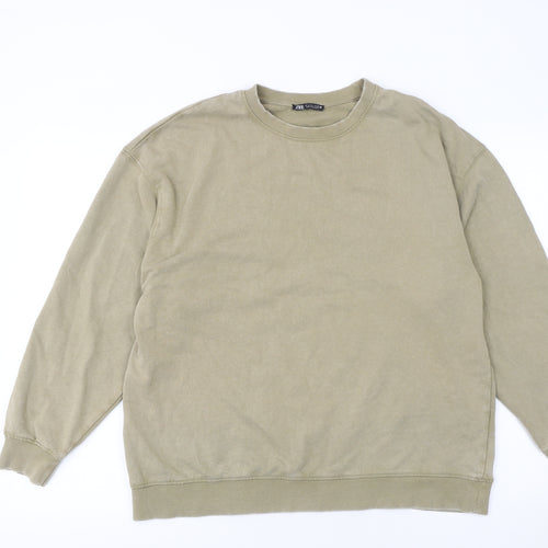 Zara Women Beige Cotton Crew Neck Pullover Sweatshirt Size S