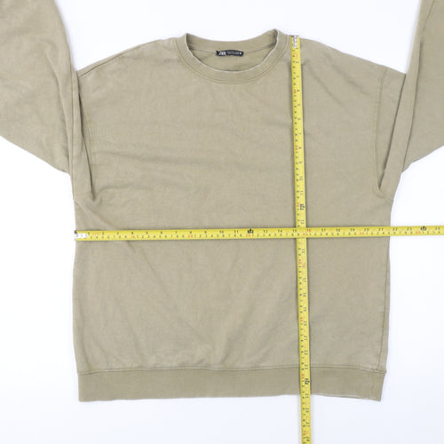 Zara Women Beige Cotton Crew Neck Pullover Sweatshirt Size S