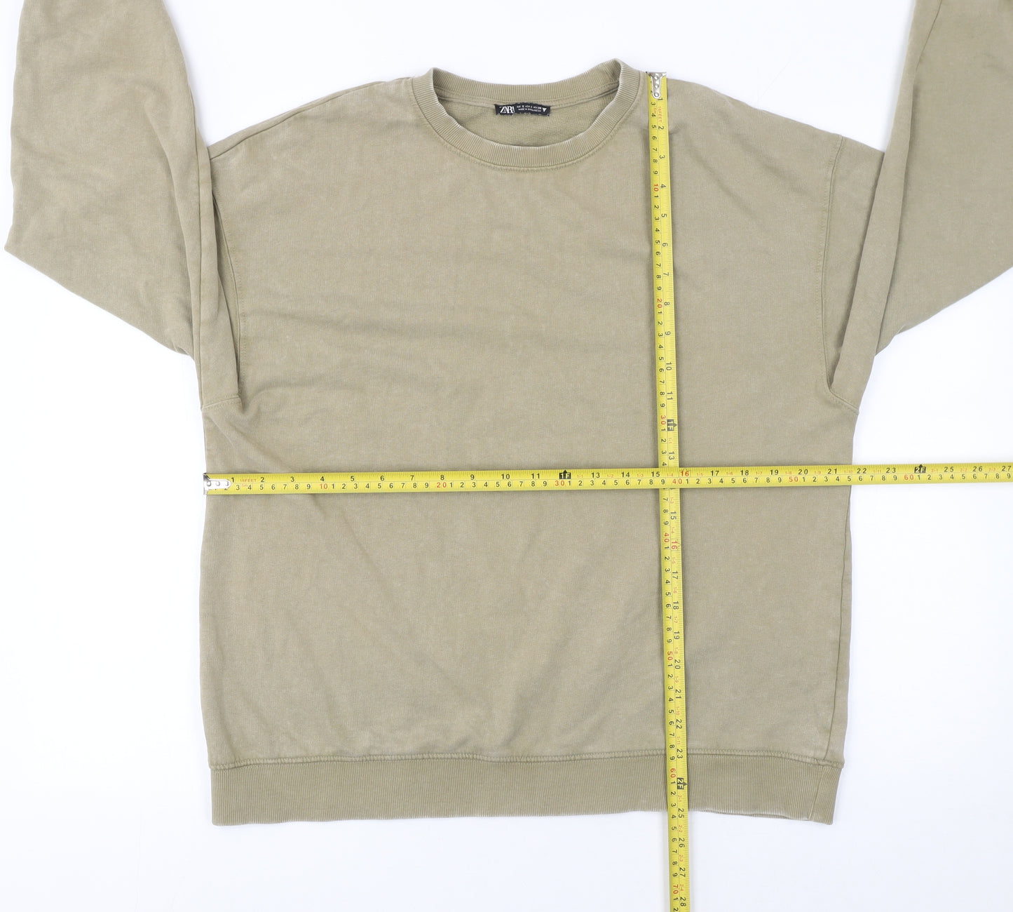 Zara Women Beige Cotton Crew Neck Pullover Sweatshirt Size S