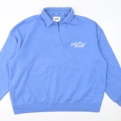 Next Women Blue Collared Pullover Sweatshirt Size L Cotton Blend