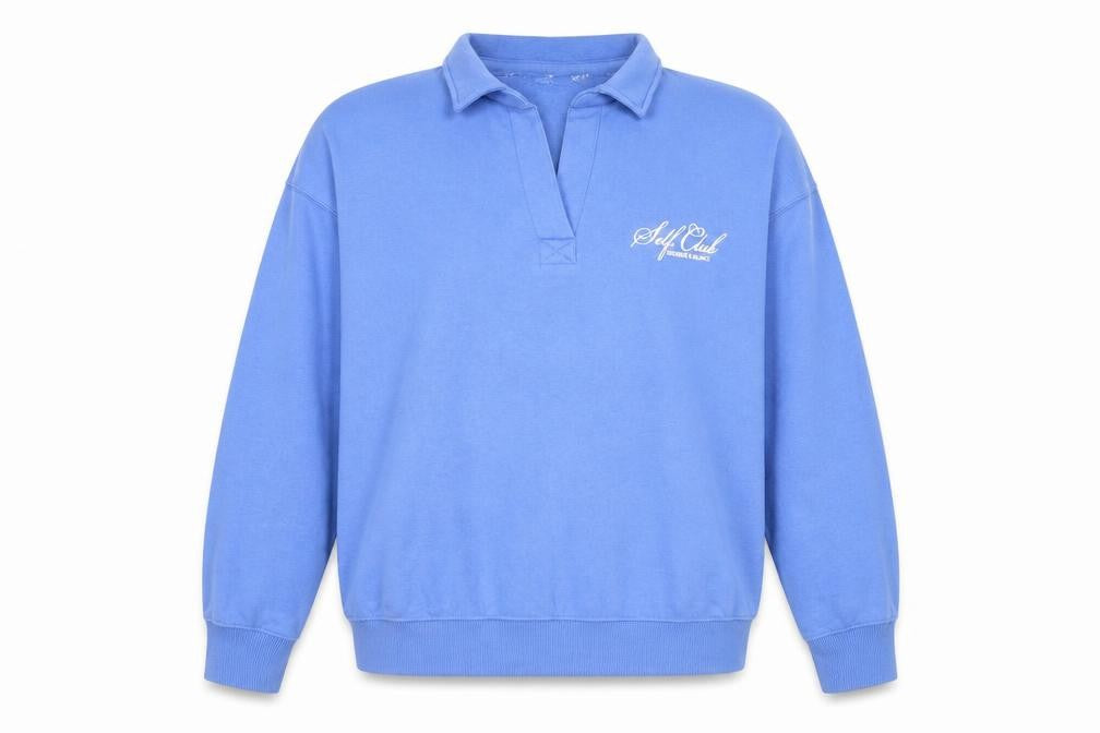Front view of Next Women Blue Collared Pullover Sweatshirt, size L, Cotton Blend