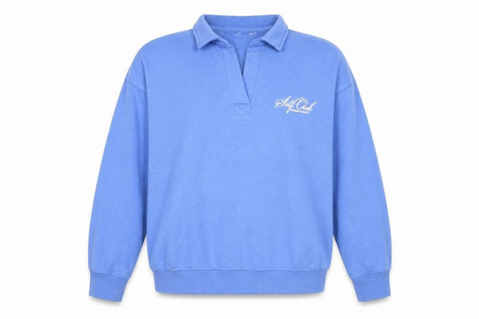 Front view of Next Women Blue Collared Pullover Sweatshirt, size L, Cotton Blend