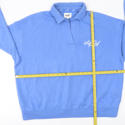 Next Women Blue Collared Pullover Sweatshirt Size L Cotton Blend