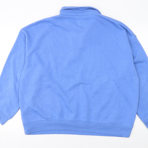 Next Women Blue Collared Pullover Sweatshirt Size L Cotton Blend