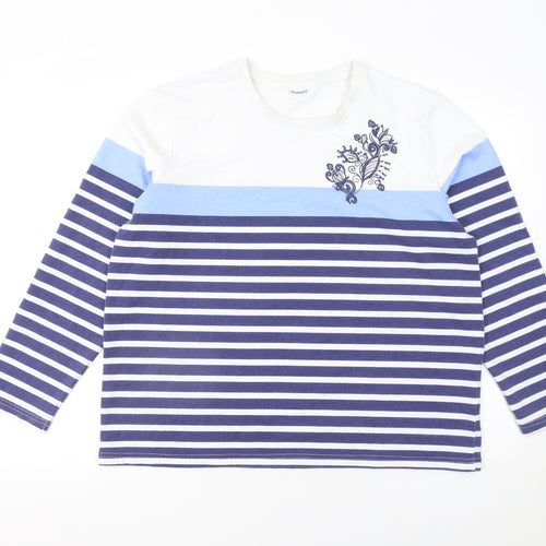 Damart Women’s Blue Striped Long Sleeve Embroidered T-Shirt Size L 18/20