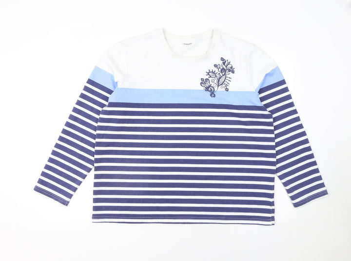 Damart Women’s Blue Striped Long Sleeve Embroidered T-Shirt Size L 18/20