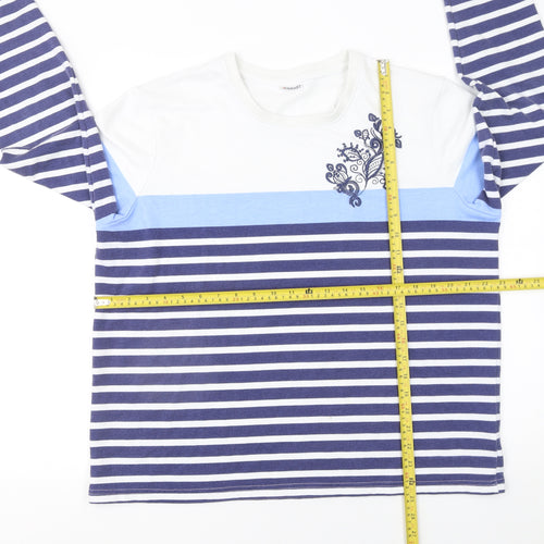 Damart Women’s Blue Striped Long Sleeve Embroidered T-Shirt Size L 18/20
