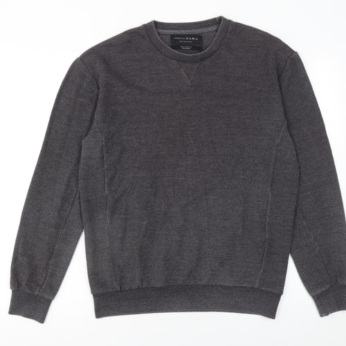 Zara Mens Grey Knit Crew Neck Pullover Jumper Size M