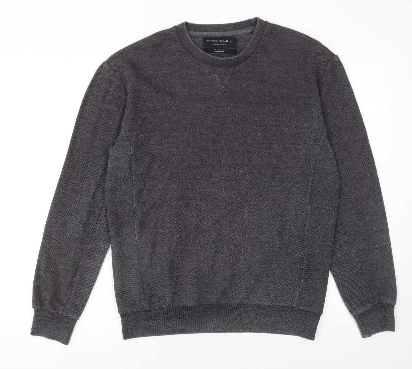 Zara Mens Grey Knit Crew Neck Pullover Jumper Size M