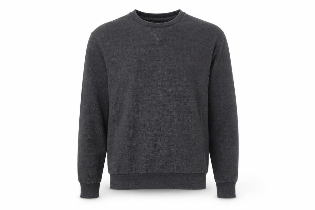 Front view of Zara men’s grey knit crew neck jumper, size M