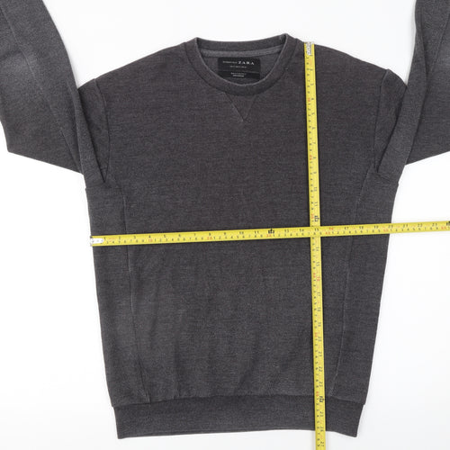 Zara Mens Grey Knit Crew Neck Pullover Jumper Size M