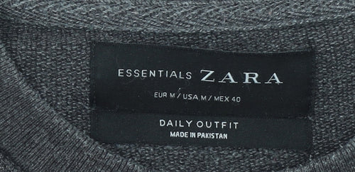 Zara Mens Grey Knit Crew Neck Pullover Jumper Size M