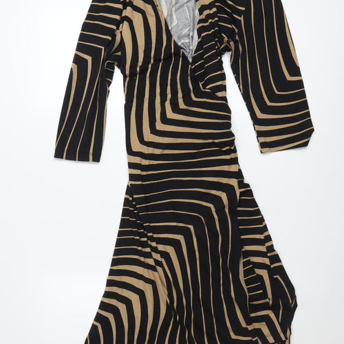 Hobbs Women’s Black Geometric Wrap Dress Size 14 Viscose 3/4 Sleeve