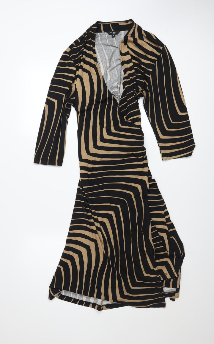 Hobbs Women’s Black Geometric Wrap Dress Size 14 Viscose 3/4 Sleeve