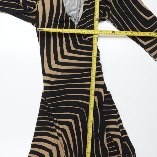 Hobbs Women’s Black Geometric Wrap Dress Size 14 Viscose 3/4 Sleeve