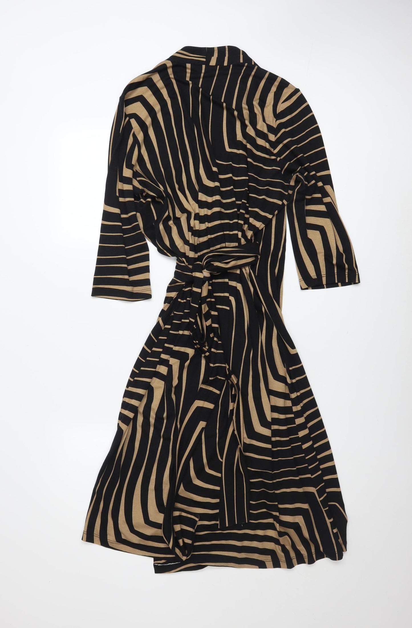 Hobbs Women’s Black Geometric Wrap Dress Size 14 Viscose 3/4 Sleeve