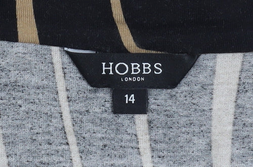 Hobbs Women’s Black Geometric Wrap Dress Size 14 Viscose 3/4 Sleeve