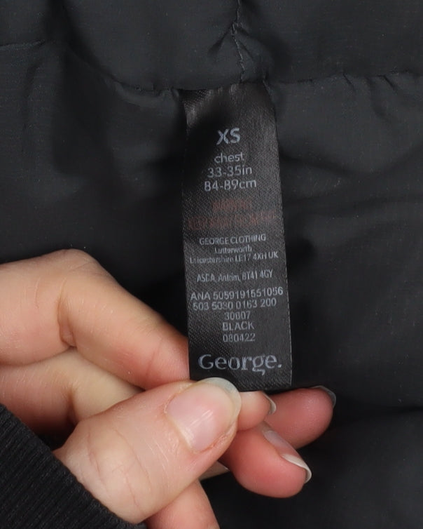 George Men's Black XS Parka Jacket Hooded Polyester Winter Coat