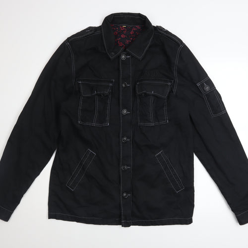 INDISTAR Men's Black Cotton Military Jacket M Casual Mid-Length