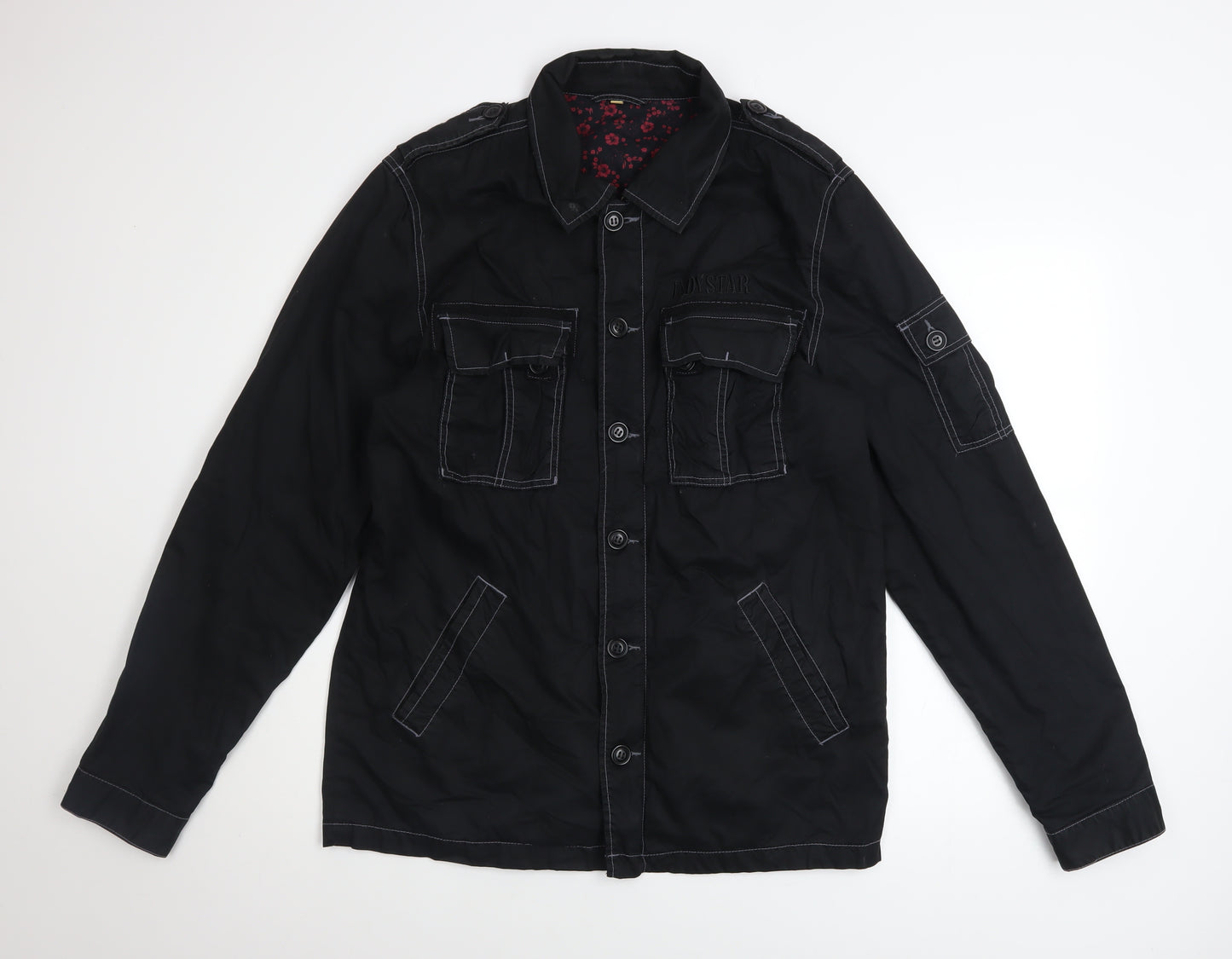 INDISTAR Men's Black Cotton Military Jacket M Casual Mid-Length