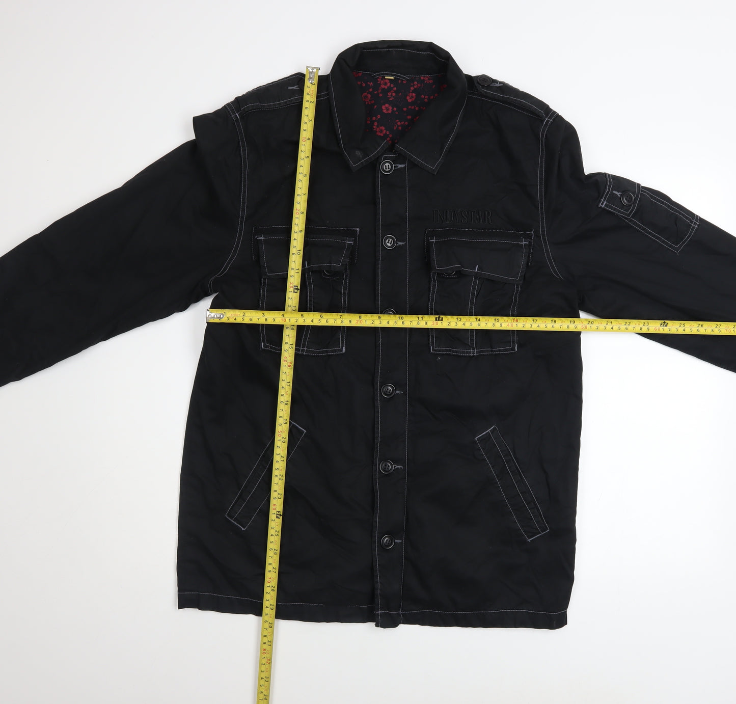 INDISTAR Men's Black Cotton Military Jacket M Casual Mid-Length