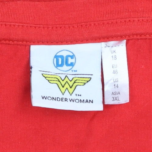 DC Wonder Woman Women's Red Cotton Short Sleeve T-Shirt UK 18