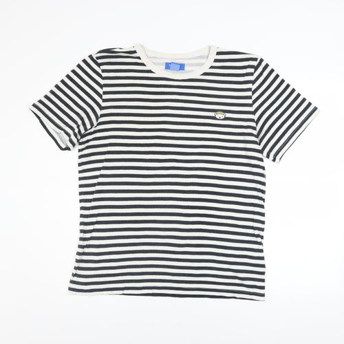 Adidas Men's Black & White Striped Cotton T-Shirt M Classic Fit