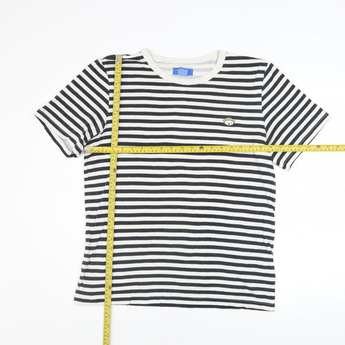 Adidas Men's Black & White Striped Cotton T-Shirt M Classic Fit